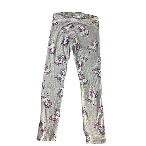 H&M Girls Unicorn Print Leggings Size US 6-8Y Grey Comfy Stretchy Casual Wear - Picture 1 of 10